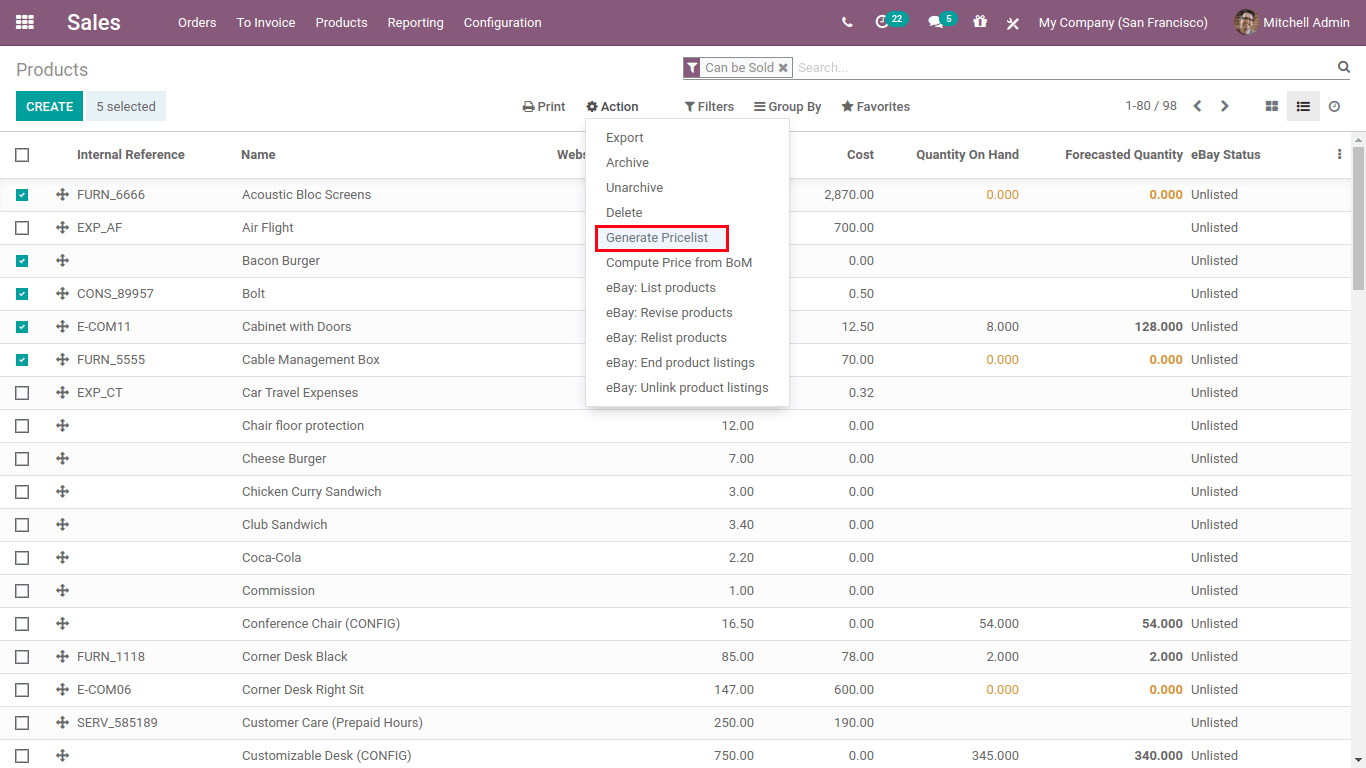 product in odoo sales