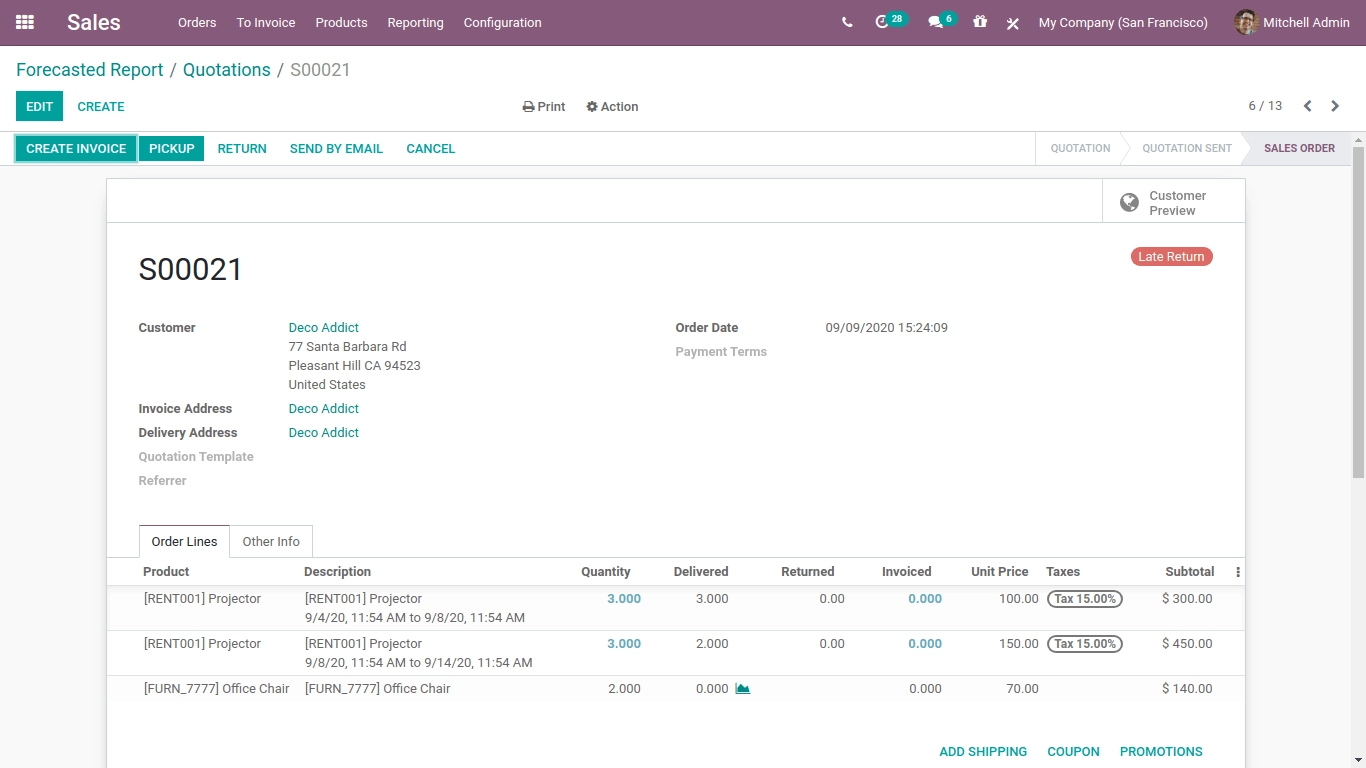 forecasted report qoutation in odoo sales odoo 14