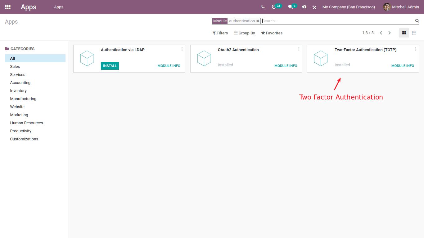 authentication in odoo app