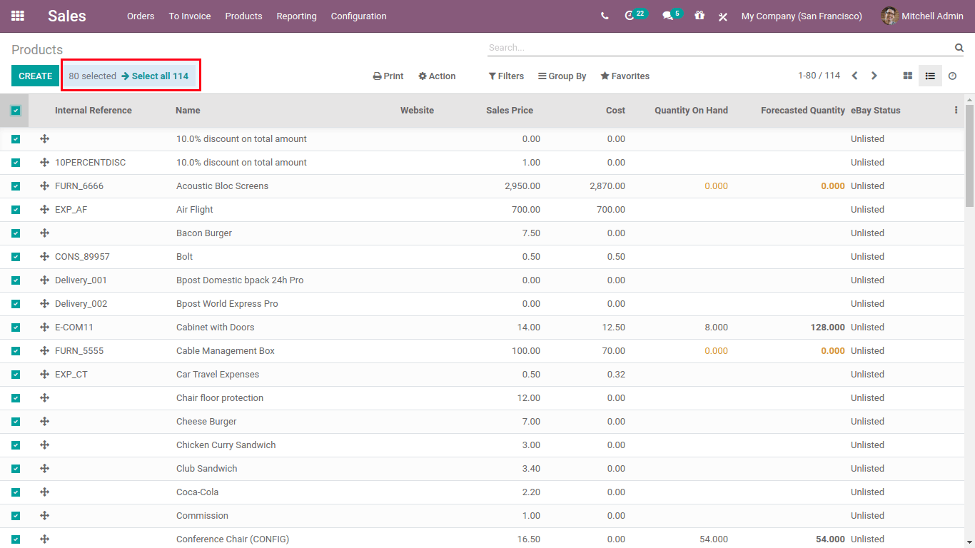 product in odoo sales