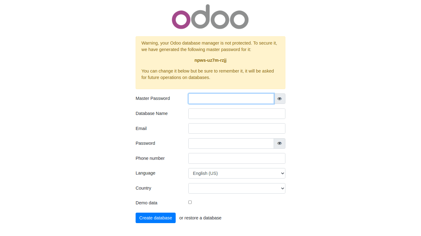 master password suggestion in odoo