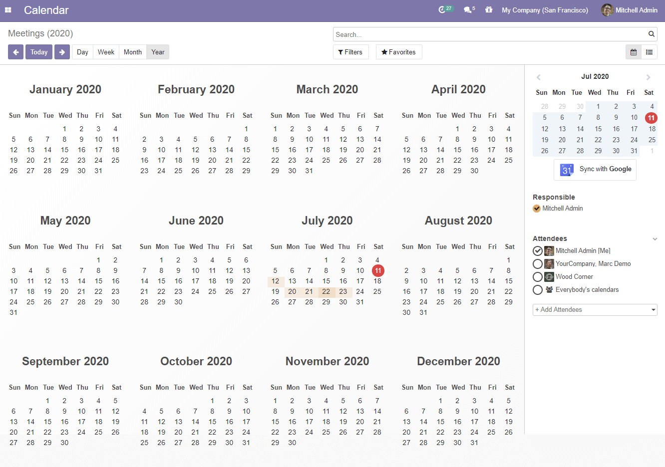 schedule meeting in odoo calendar
