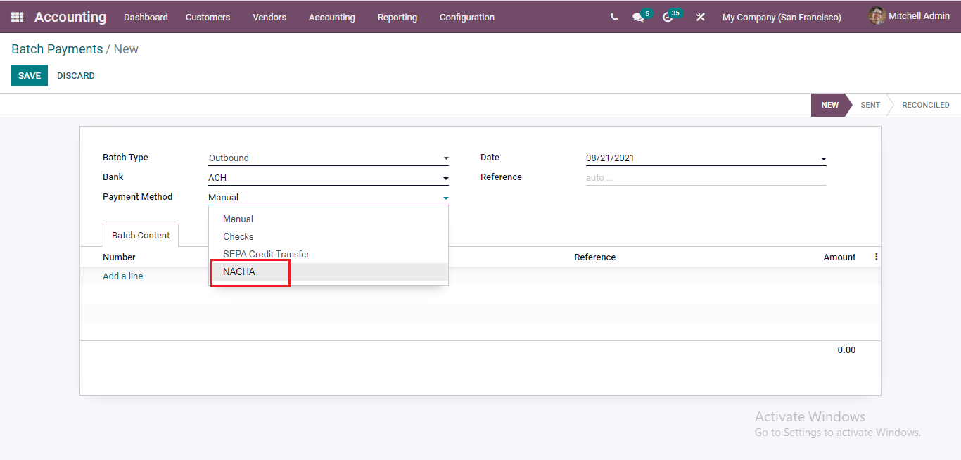 nacha payment with odoo 15 in accounting