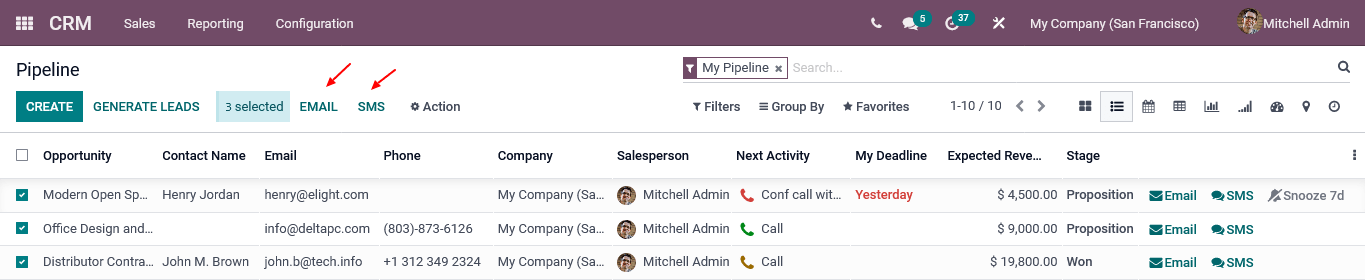 pipeline In odoo crm odoo 15