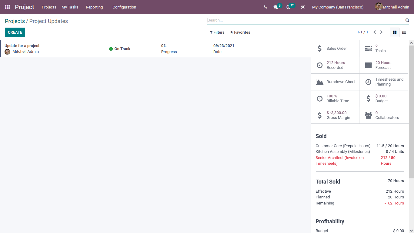 project update view in odoo 15