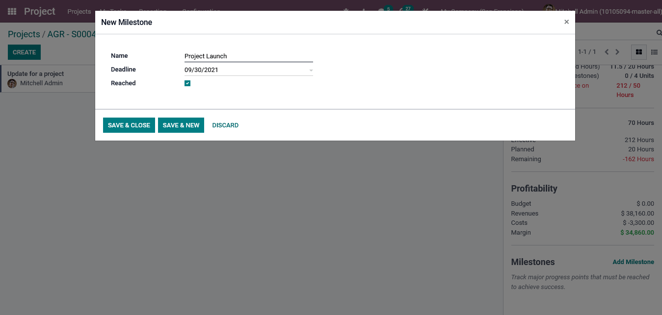 new milestone odoo 15 project management
