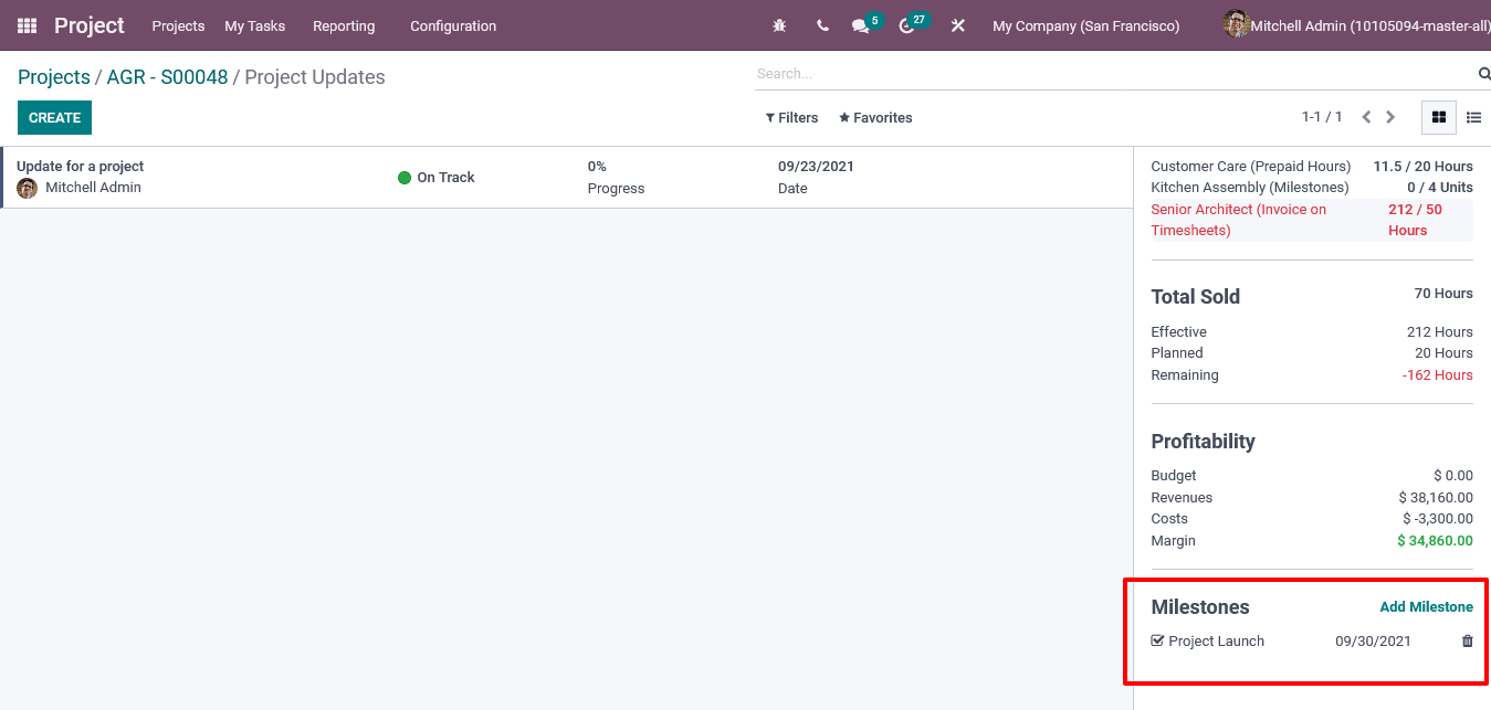 Milestone in odoo 15 project management