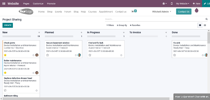 project portal view in odoo 15