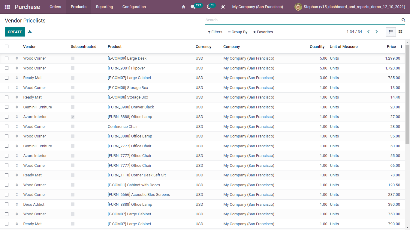 vendor price lists in odoo purchase