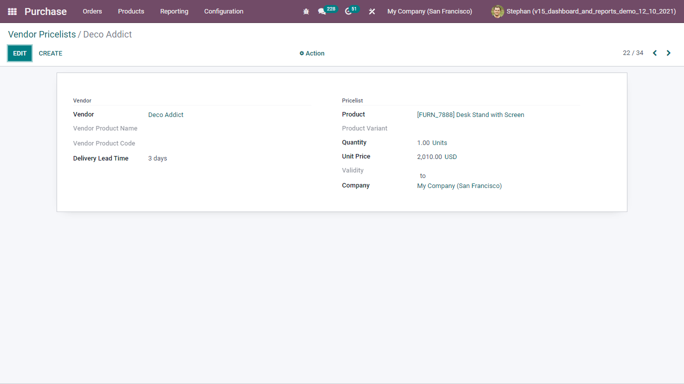 vendor pricelist in odoo purchase