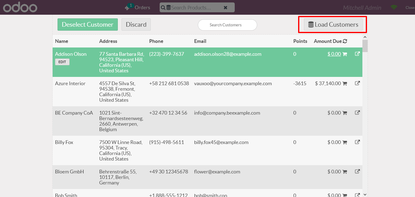 load customer odoo 15 POS