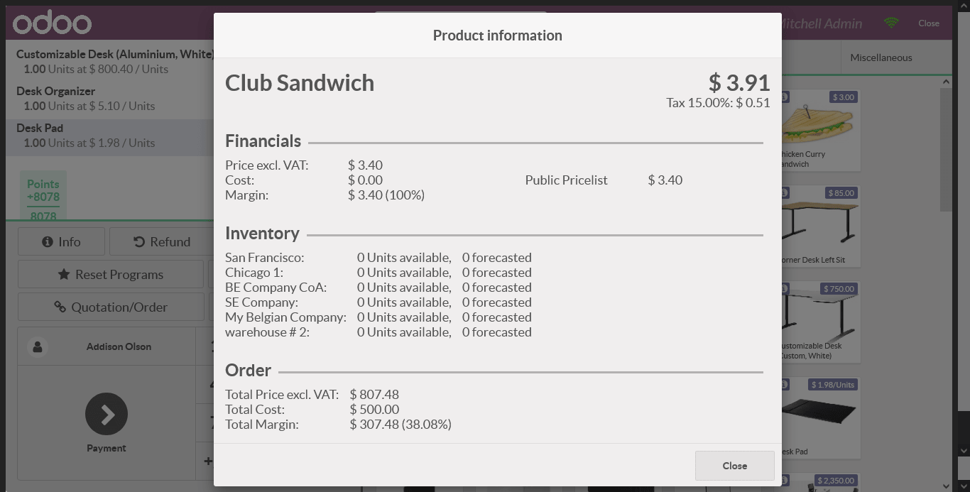 product information in odoo 15 pos