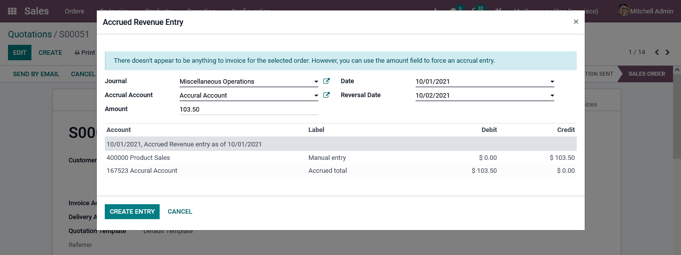 Accrued revenue entry in odoo sales