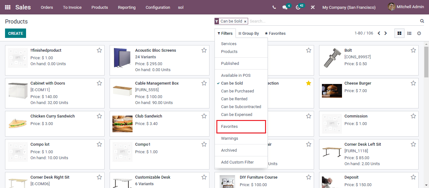 product list in odoo 