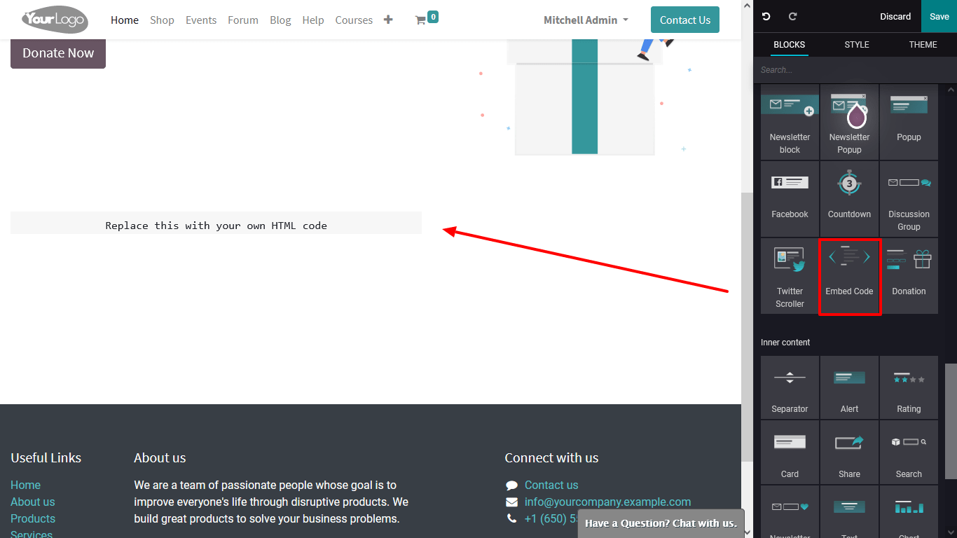 Embed click snippet