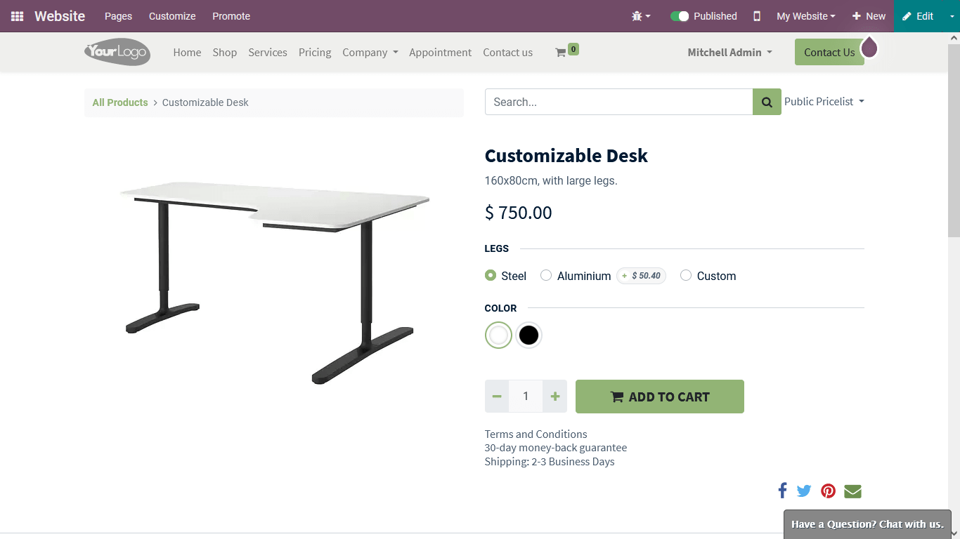 eCommerce View in odoo