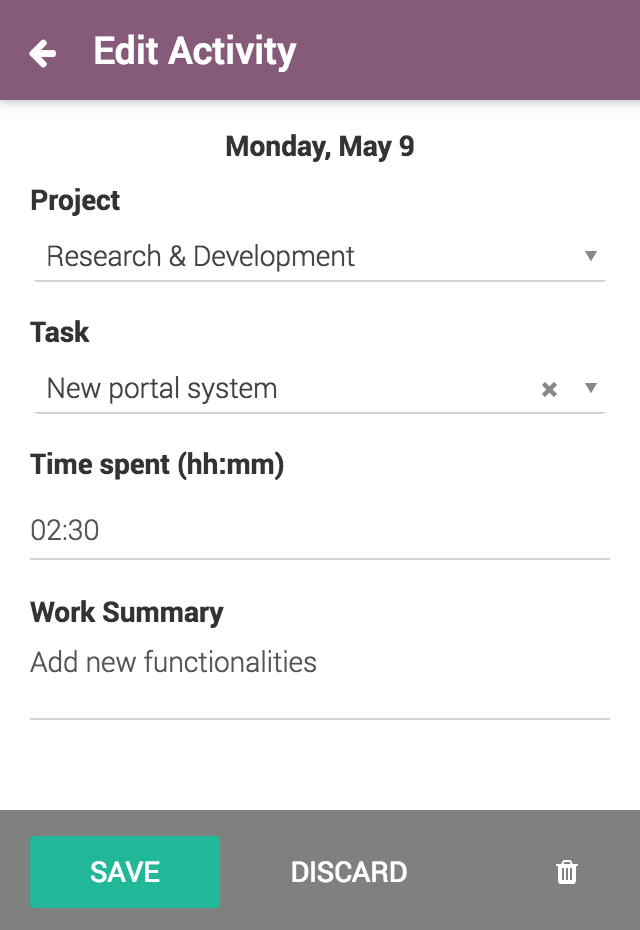 edit activity in odoo timesheet