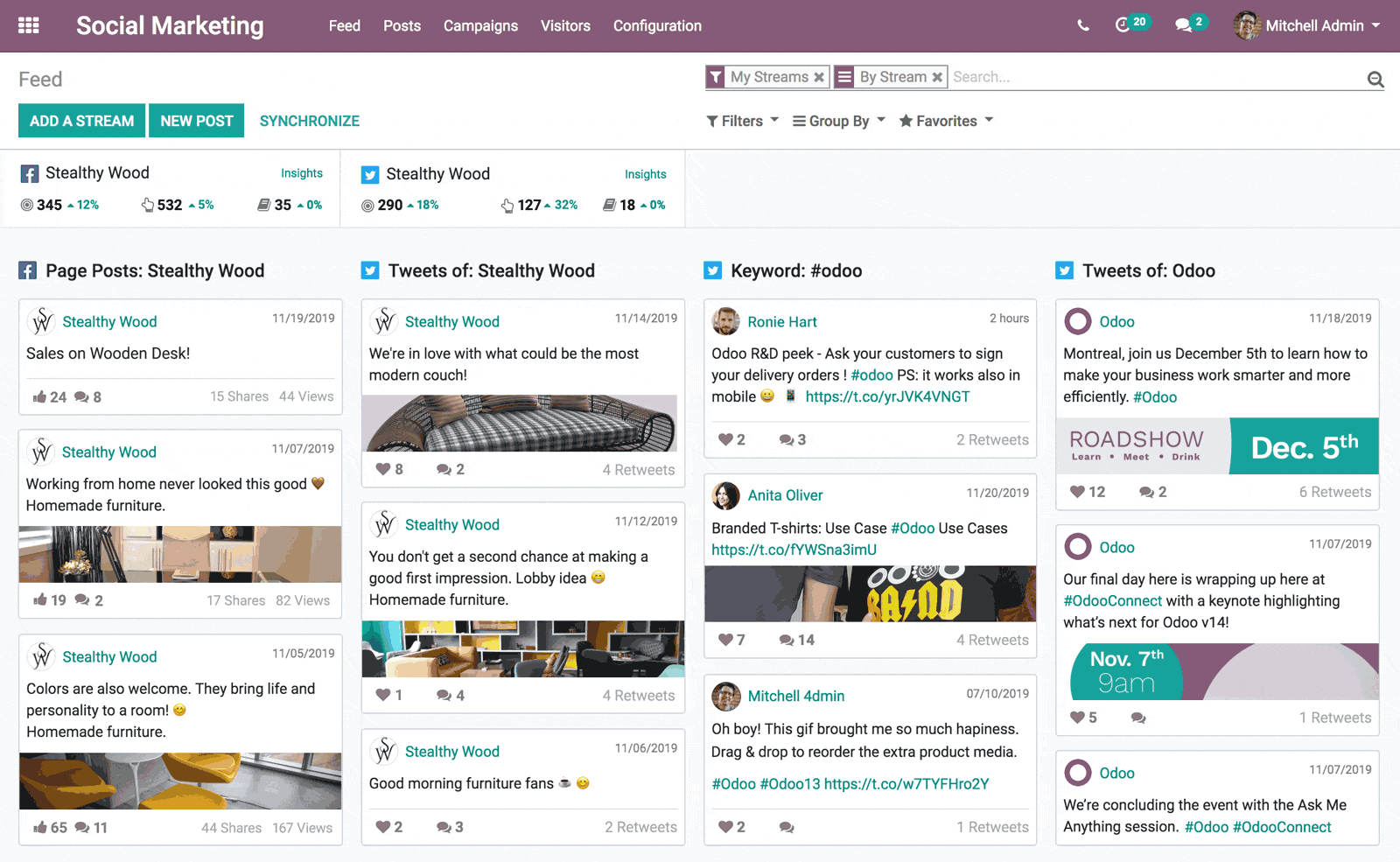 feed in odoo social media marketing