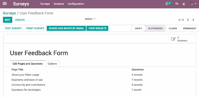 User Feedbacke Form In Odoo Surveys