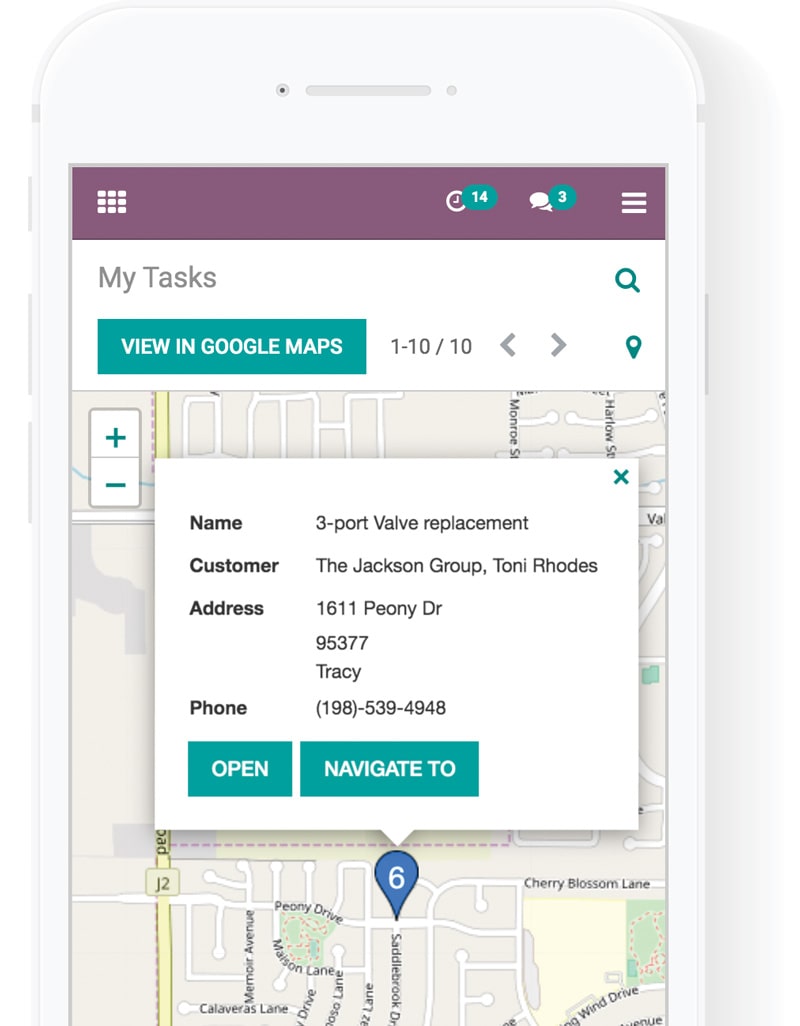 View In Google Map in my task odoo