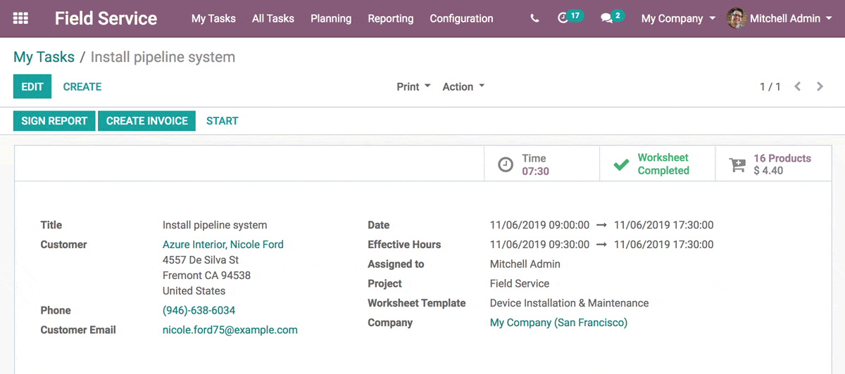 Lightning-fast invoice in odoo field service