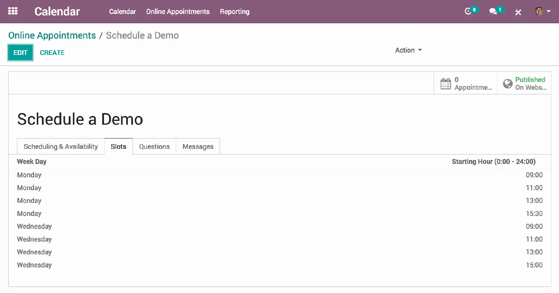 online appointment in odoo calendar