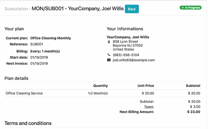 odoo subscription