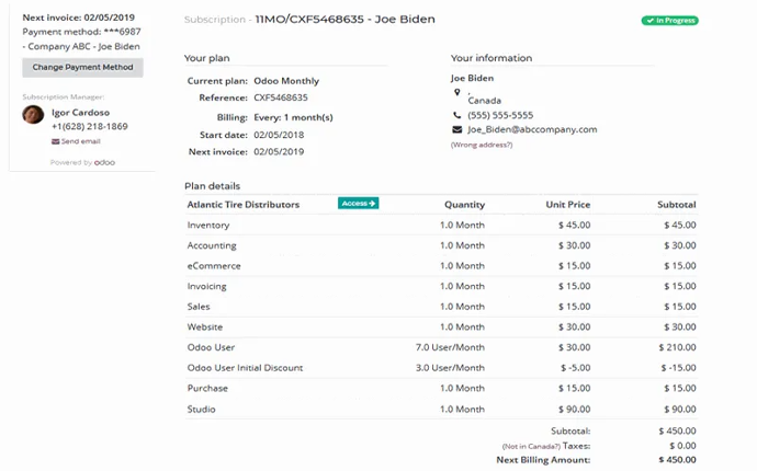 odoo subscription