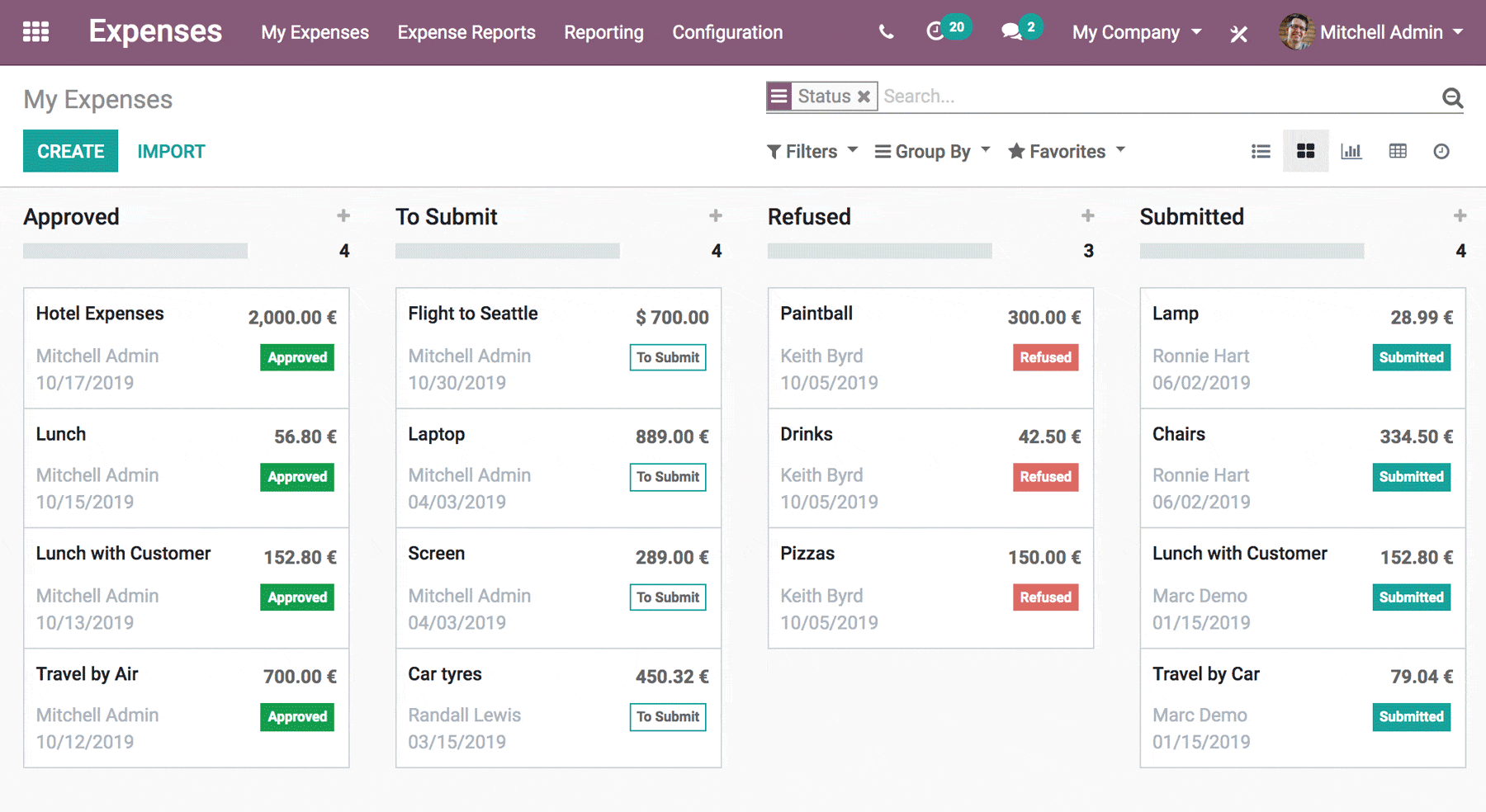 Odoo Expense status