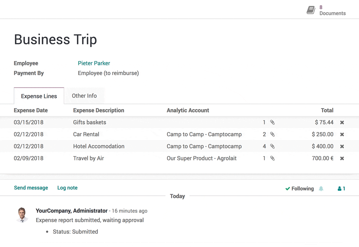 business trip in odoo expense