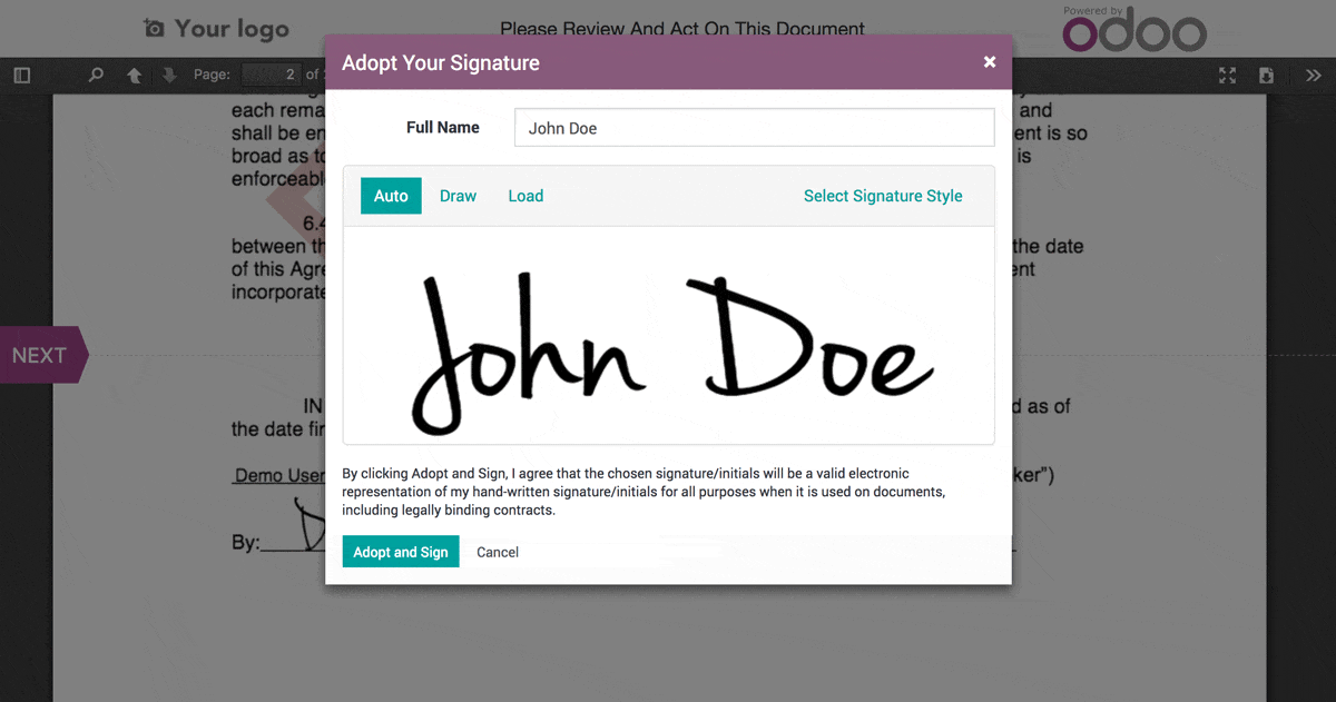 Adopt your signature in odoo sign
