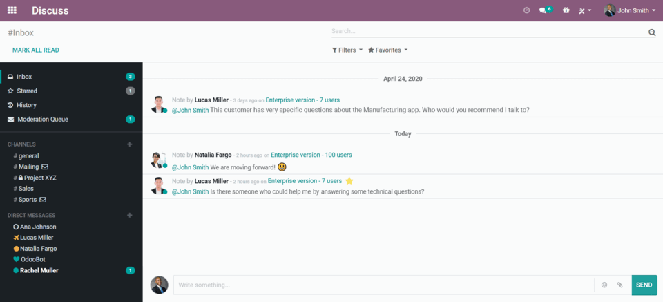 inbox in odoo discuss
