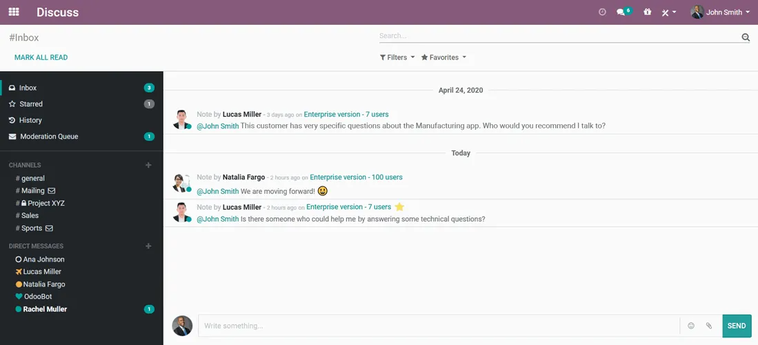 Engage in conversation with  colleagues in odoo