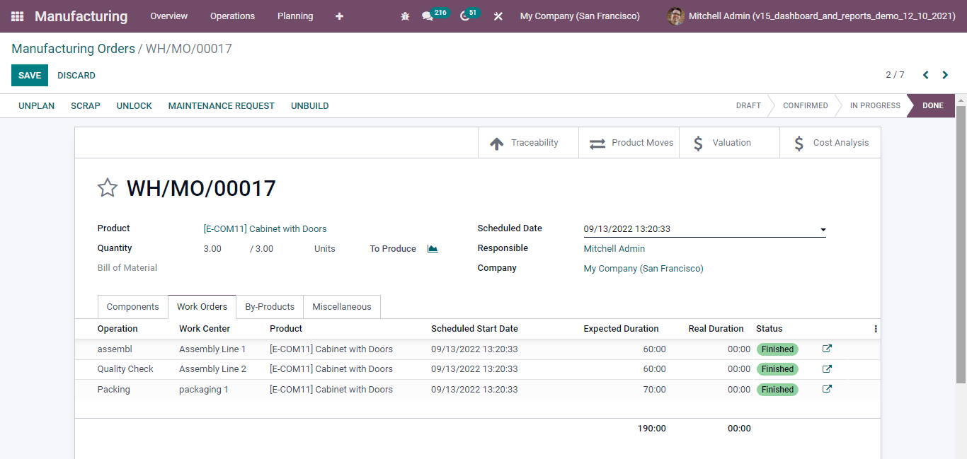 Odoo Manufacturing Order