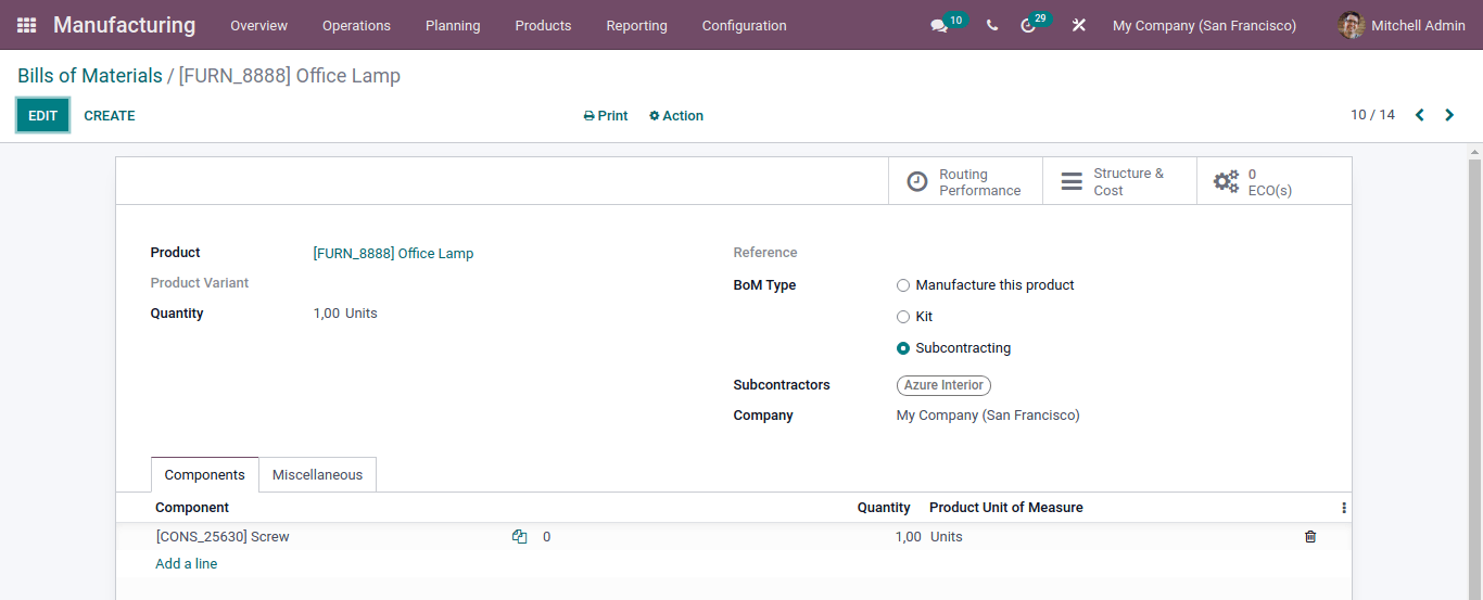 Bill Of Material in odoo mrp