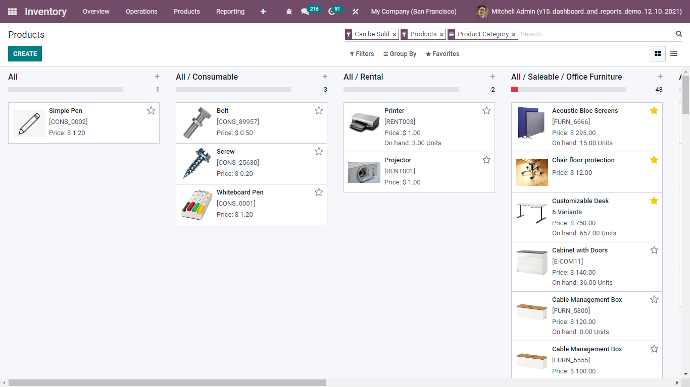 products in odoo inventory