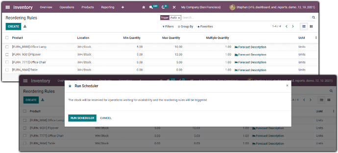 reordering rules in odoo inventory