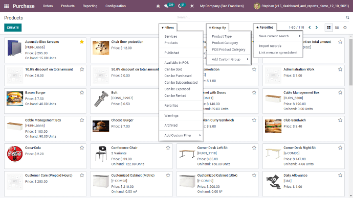 Products in odoo purchase
