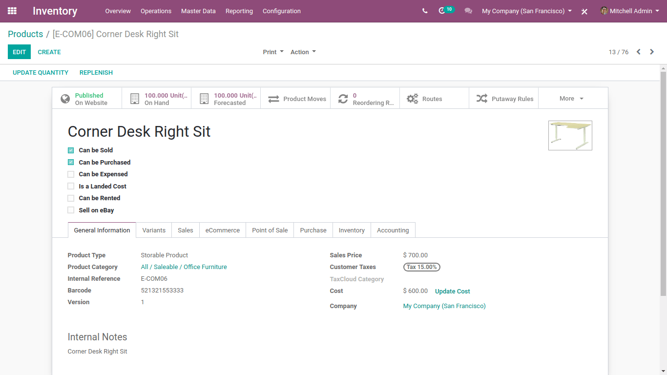 Put away rules shortcuts on products templates odoo inventory in odoo 13
