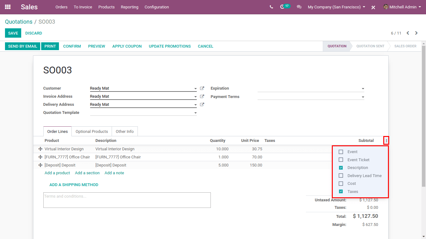Quotation in odoo sales odoo 13