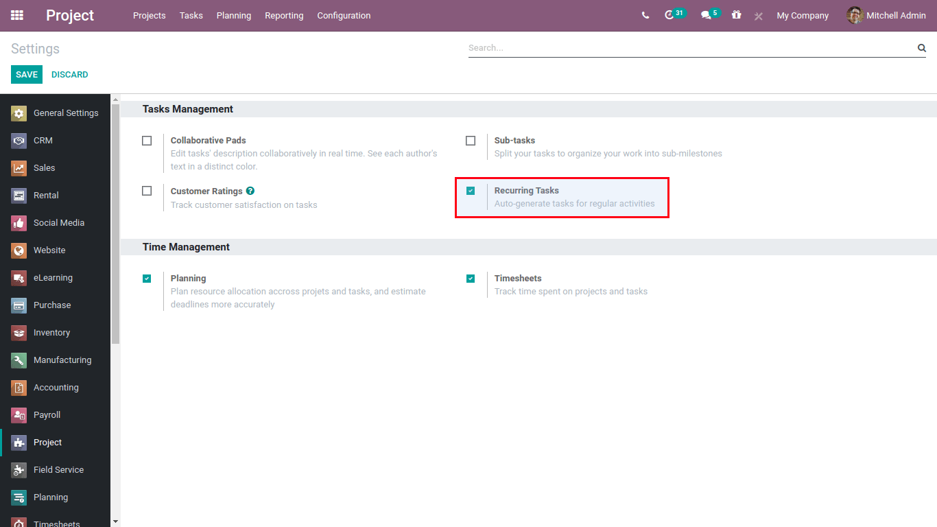 Setting in odoo Project 