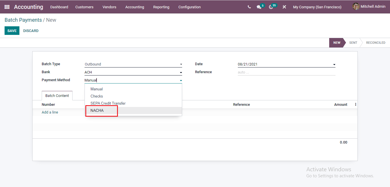 nacha payment with odoo 15