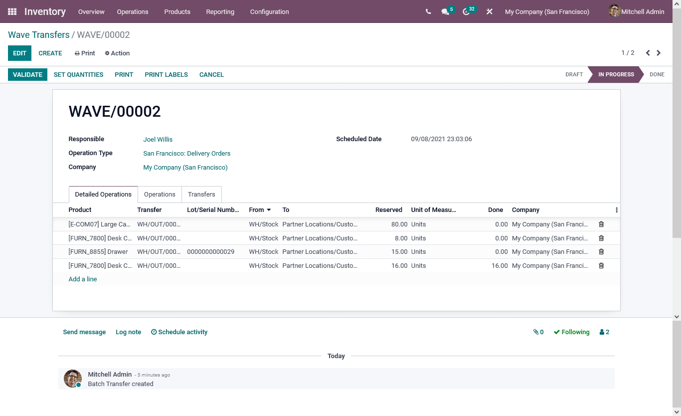wave transfer in inventory  odoo 15